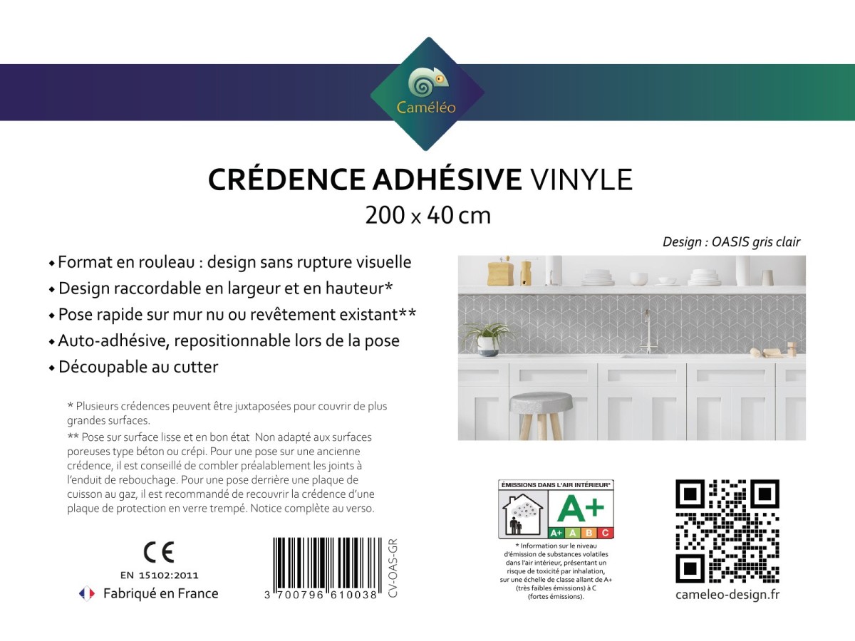 Crédence cuisine adhésive OASIS gris clair - notice recto