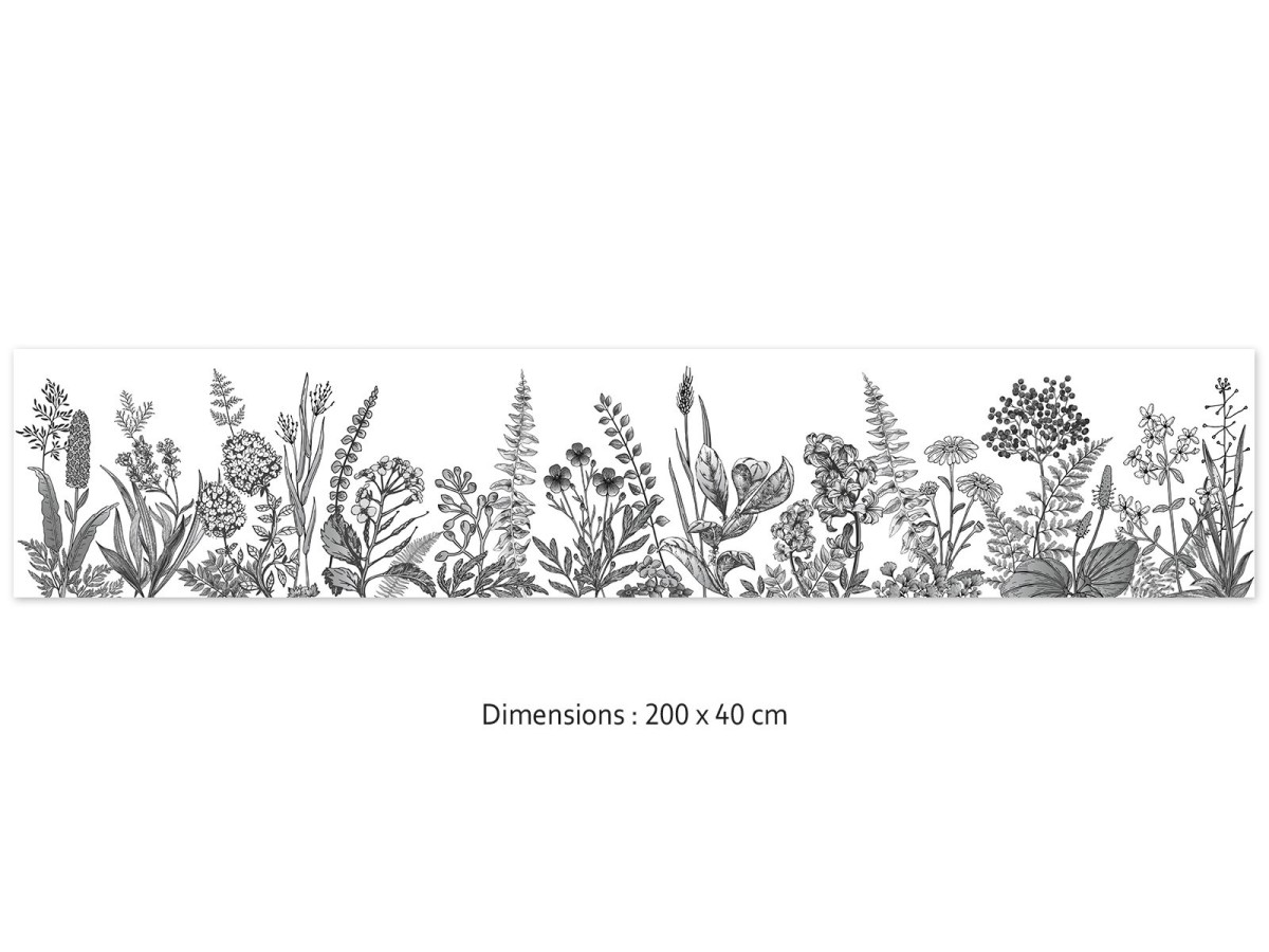 Crédence cuisine adhésive 200 x 40 CHAMP FLEURI gris