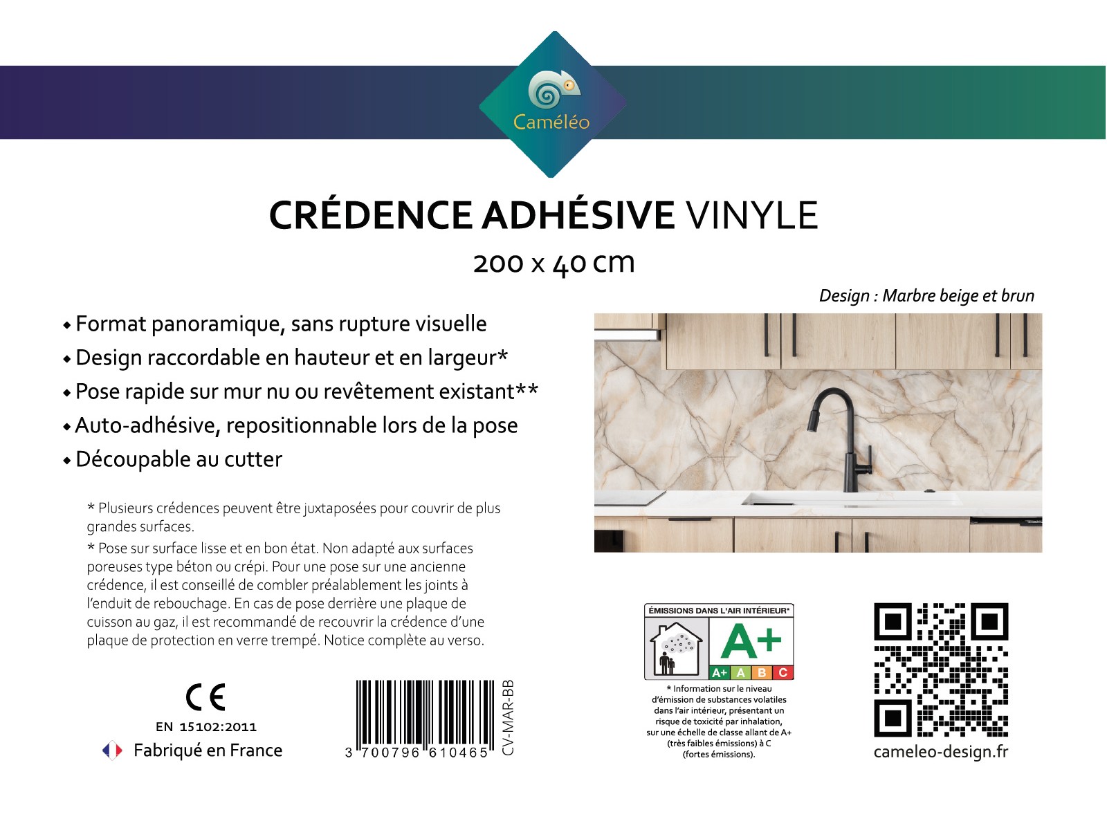 Crédence cuisine adhésive marbre beige et brun