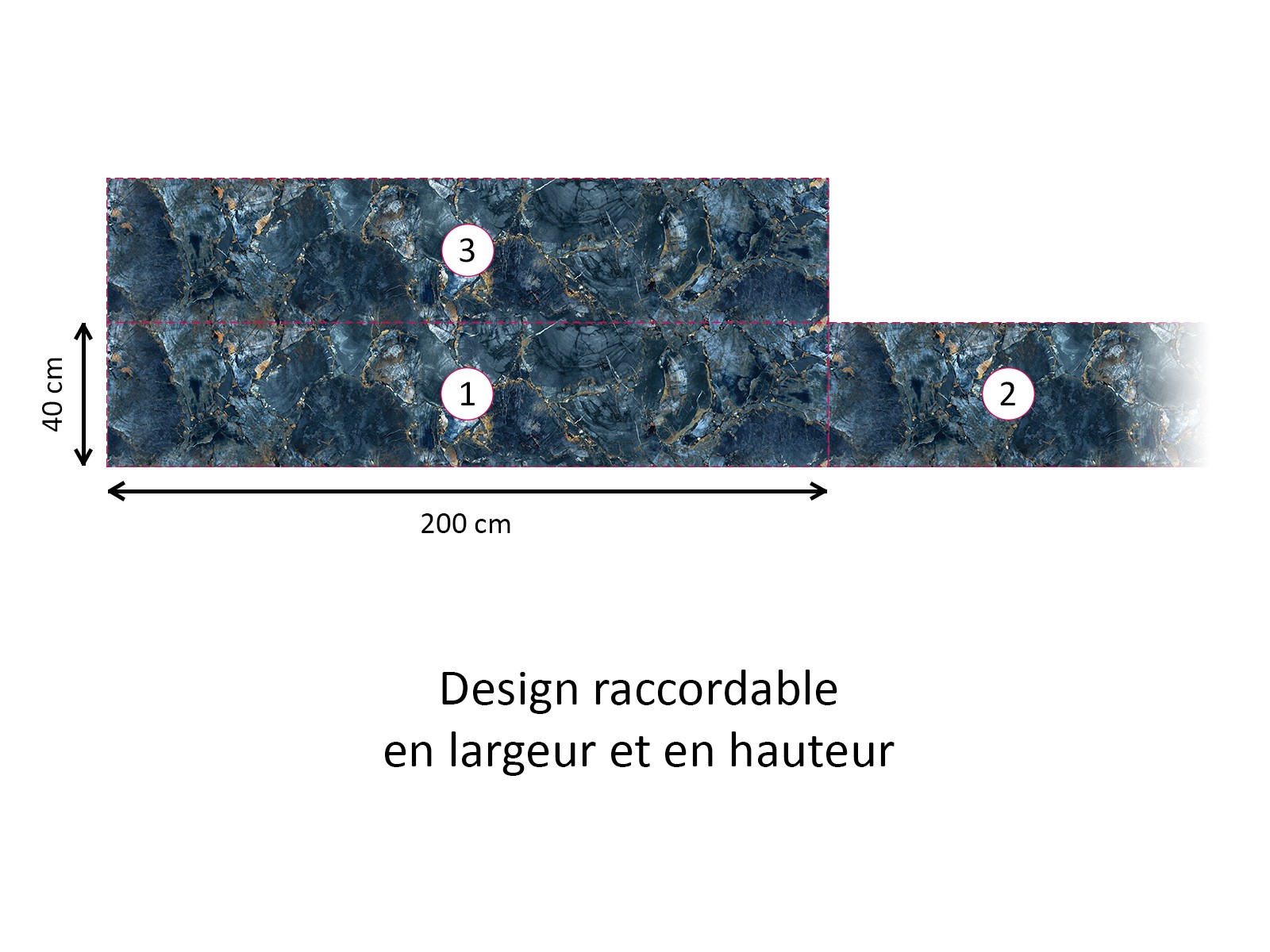 Crédence cuisine adhésive marbre bleu et or