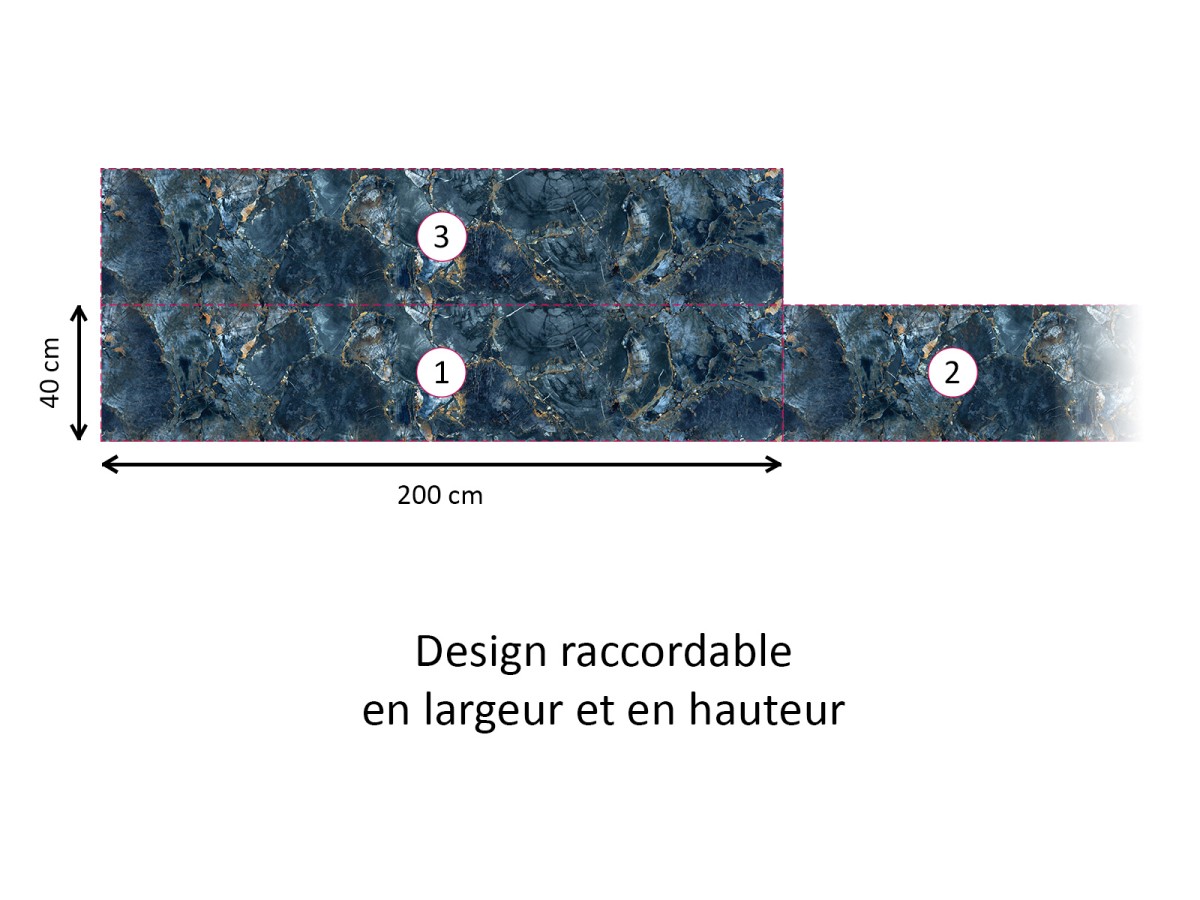 Crédence cuisine adhésive marbre bleu et or - raccordable