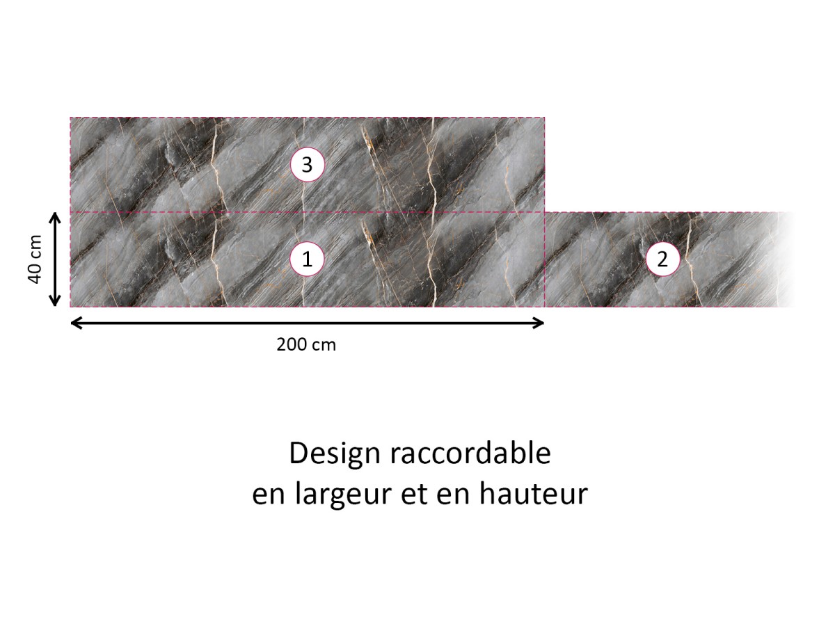 Crédence cuisine adhésive marbre gris et or - raccordable