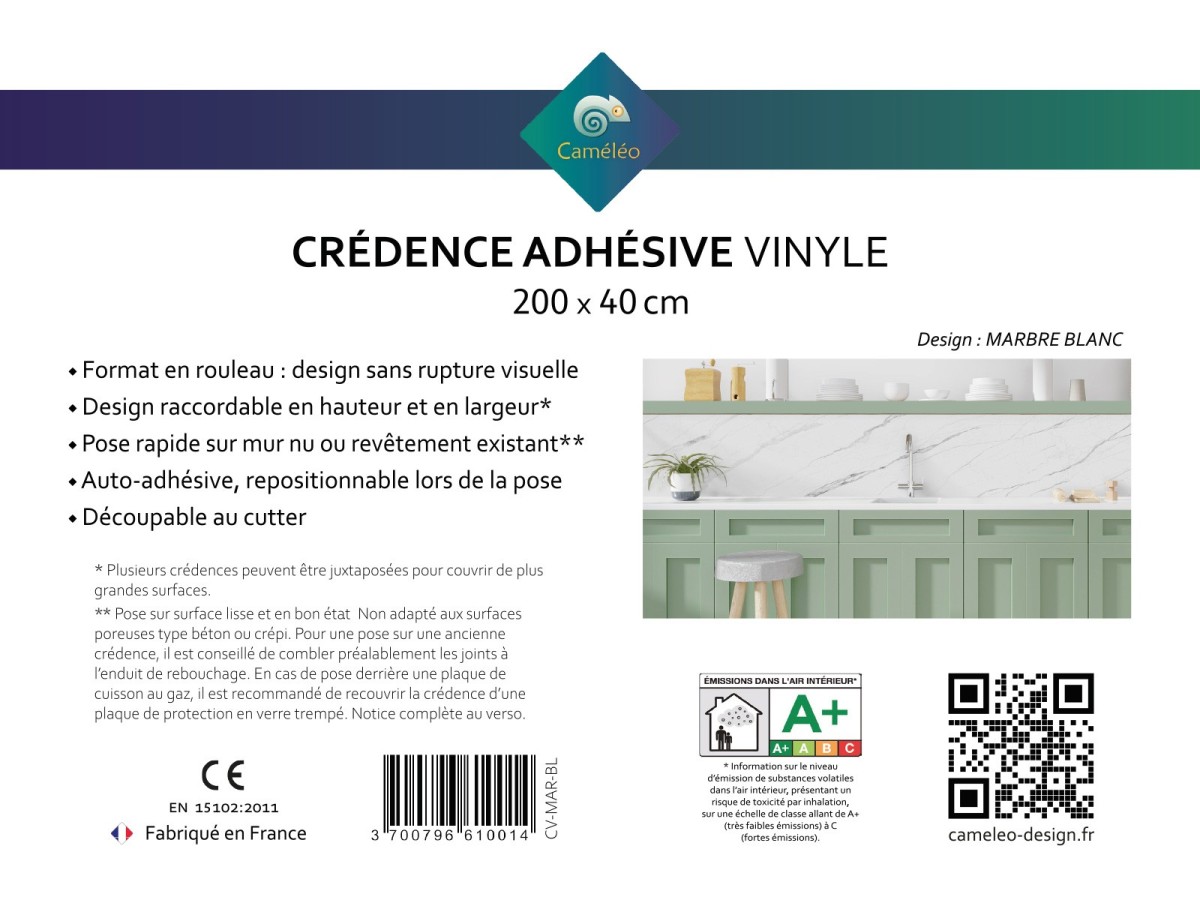 Crédence cuisine adhésive MARBRE blanc - notice recto