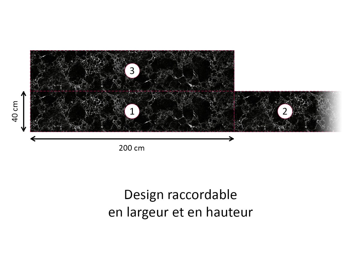 Crédence cuisine adhésive marbre Marquina noir - raccordable