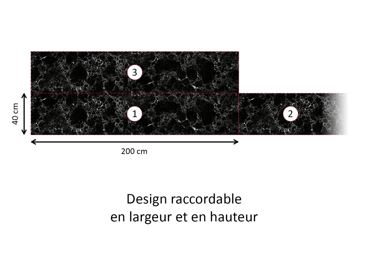 Crédence cuisine adhésive marbre Marquina noir - raccordable