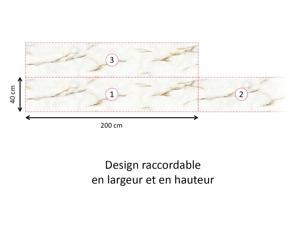Crédence cuisine adhésive onyx blanc et or - raccordable