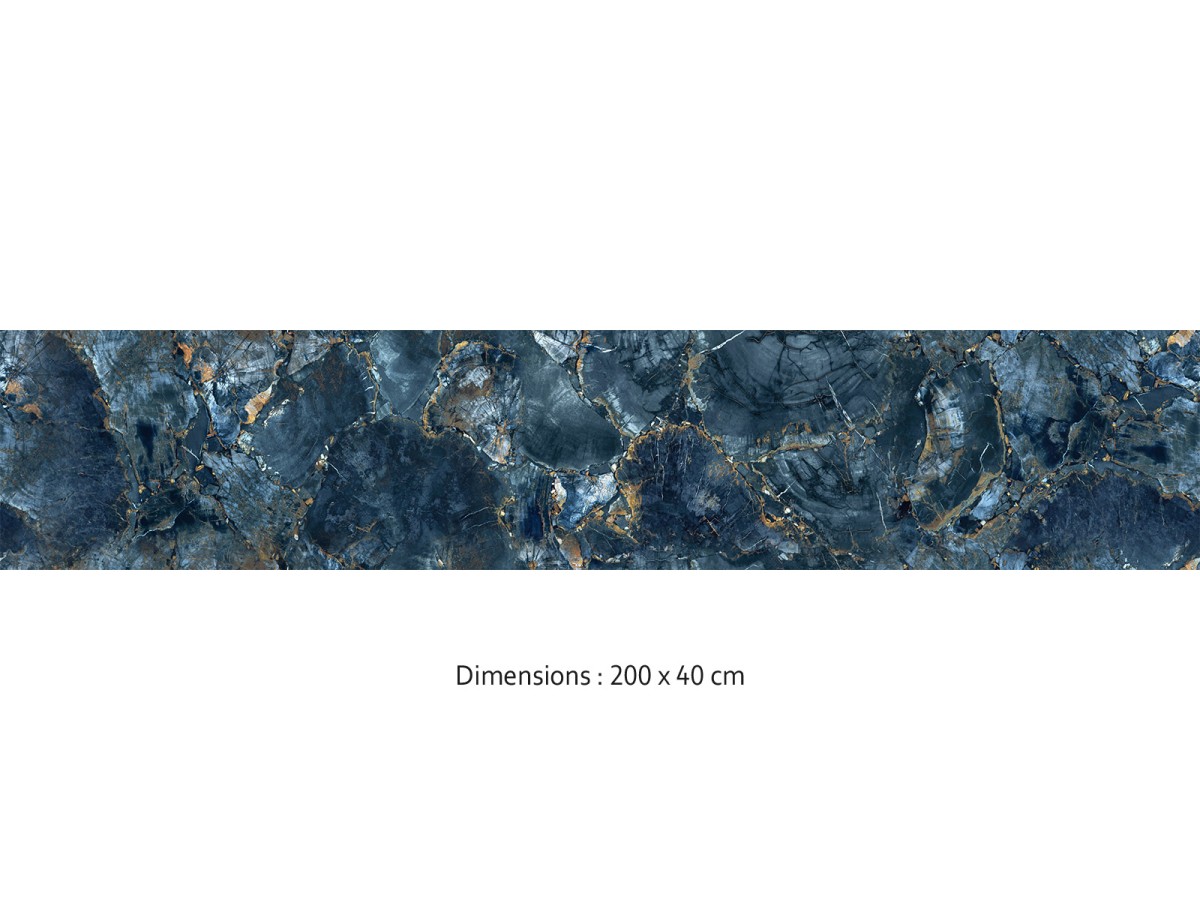 Crédence cuisine adhésive marbre bleu et or 200 x 40