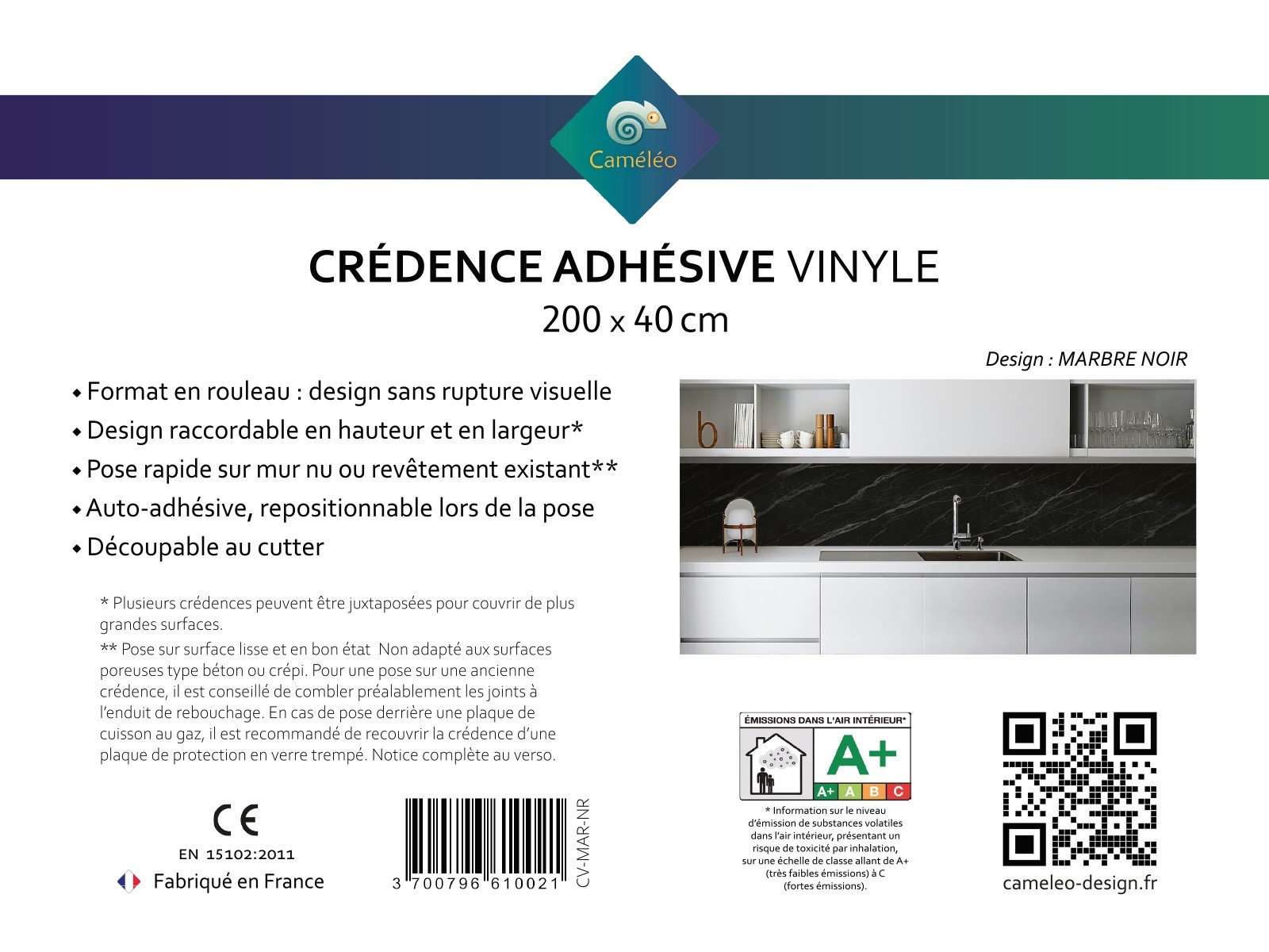 Crédence cuisine adhésive en rouleau MARBRE noir