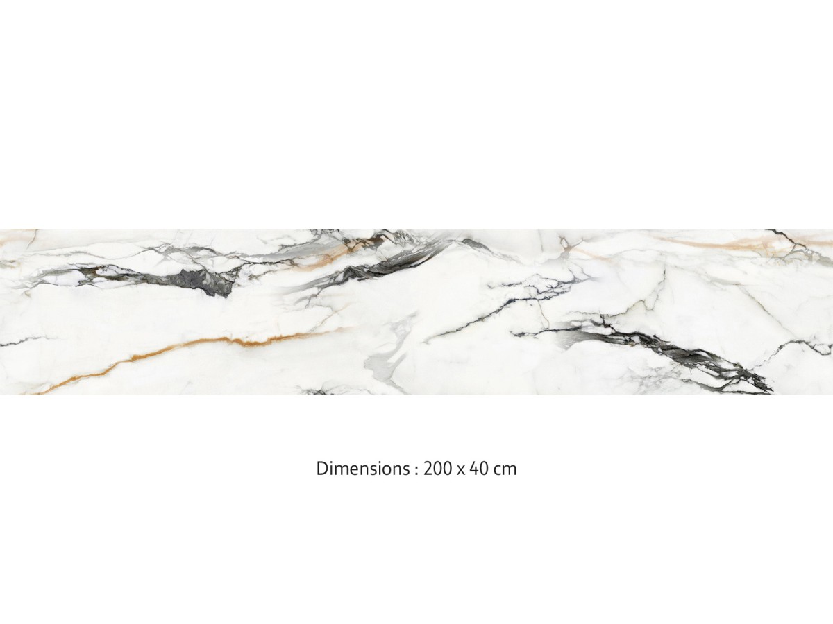 Crédence cuisine adhésive marbre blanc et or 200 x 40