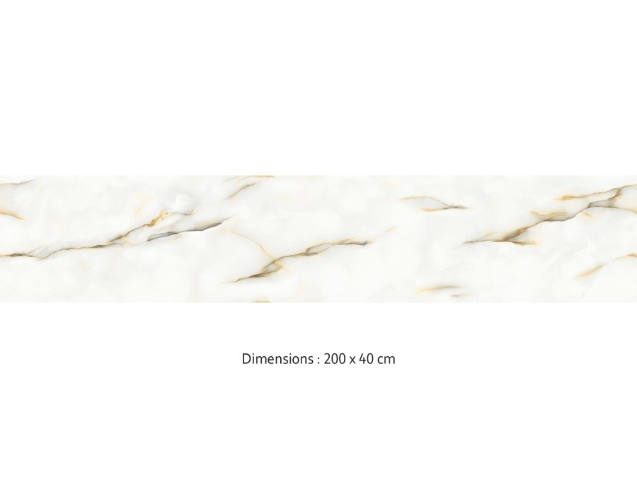 Crédence cuisine adhésive onyx blanc et or