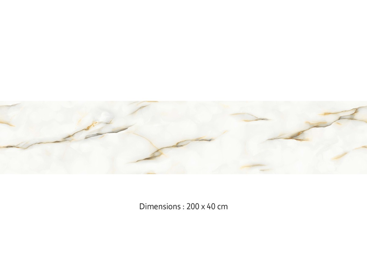 Crédence cuisine adhésive onyx blanc et or 200 x 40