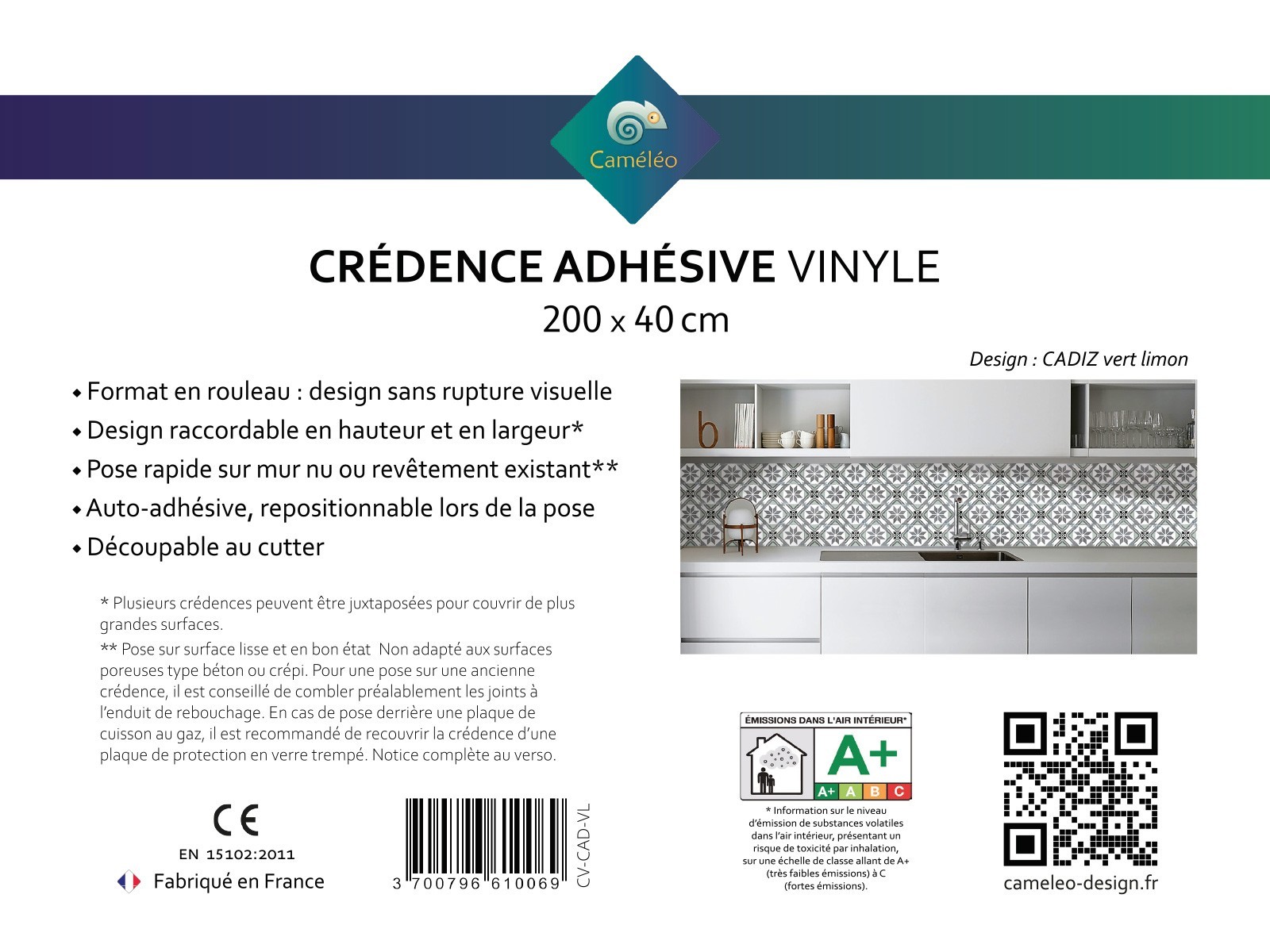 Crédence cuisine adhésive en rouleau CADIZ vert limon