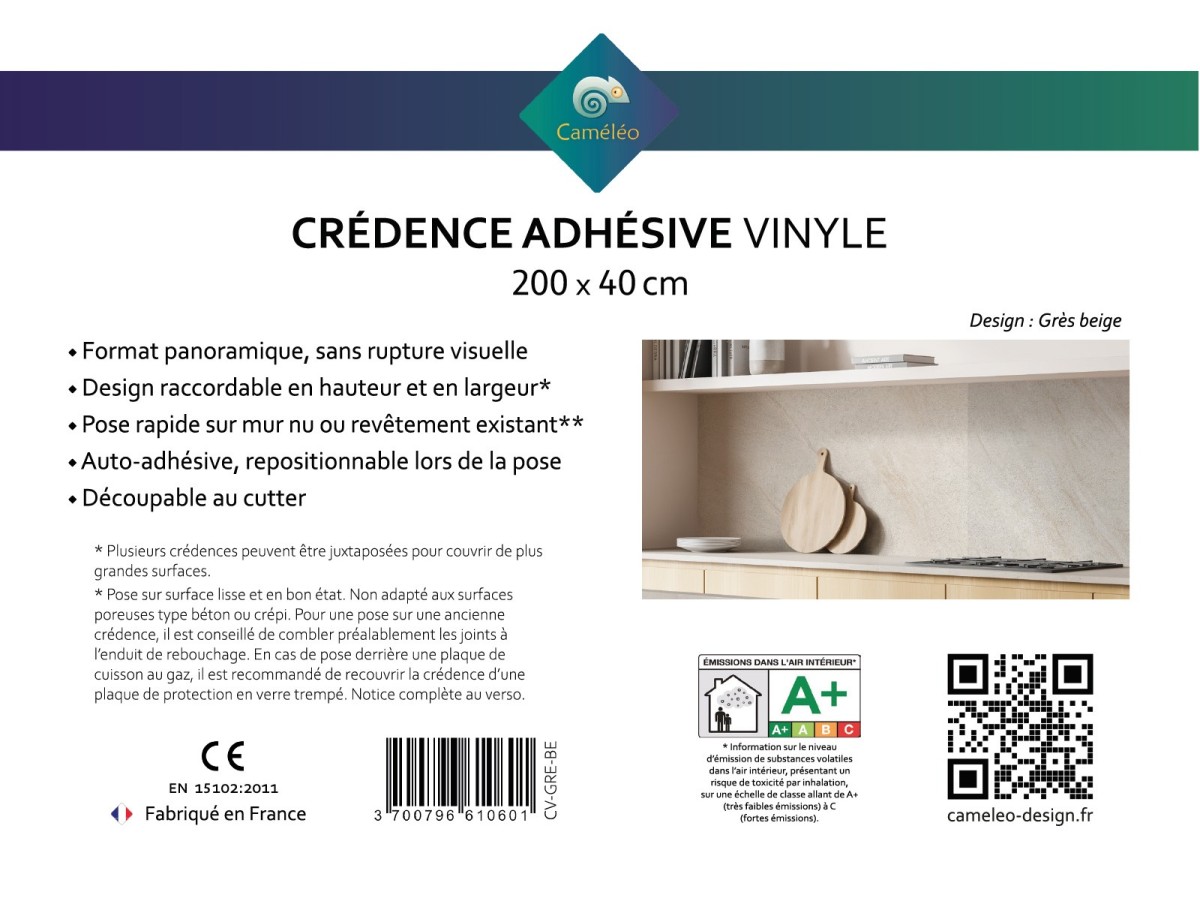 Crédence cuisine adhésive grès beige - notice recto