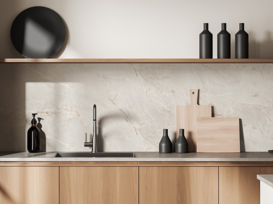 Crédence cuisine adhésive marbre beige