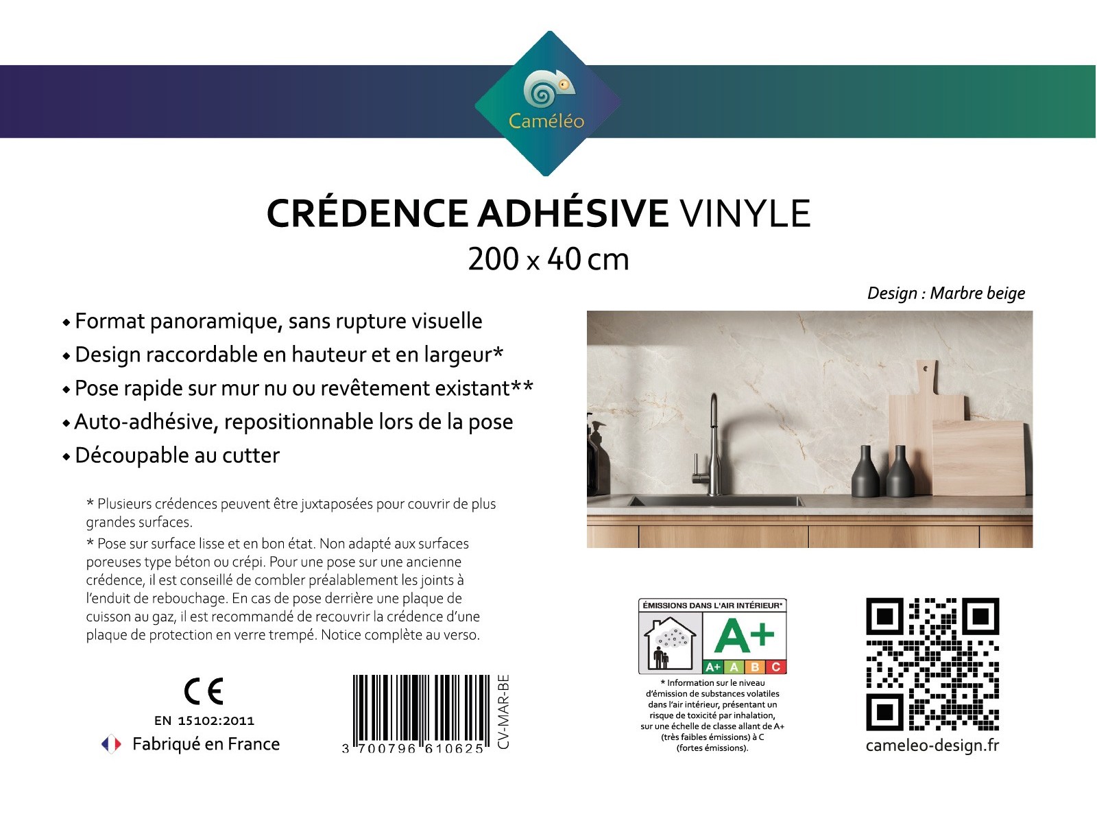 Crédence cuisine adhésive marbre beige