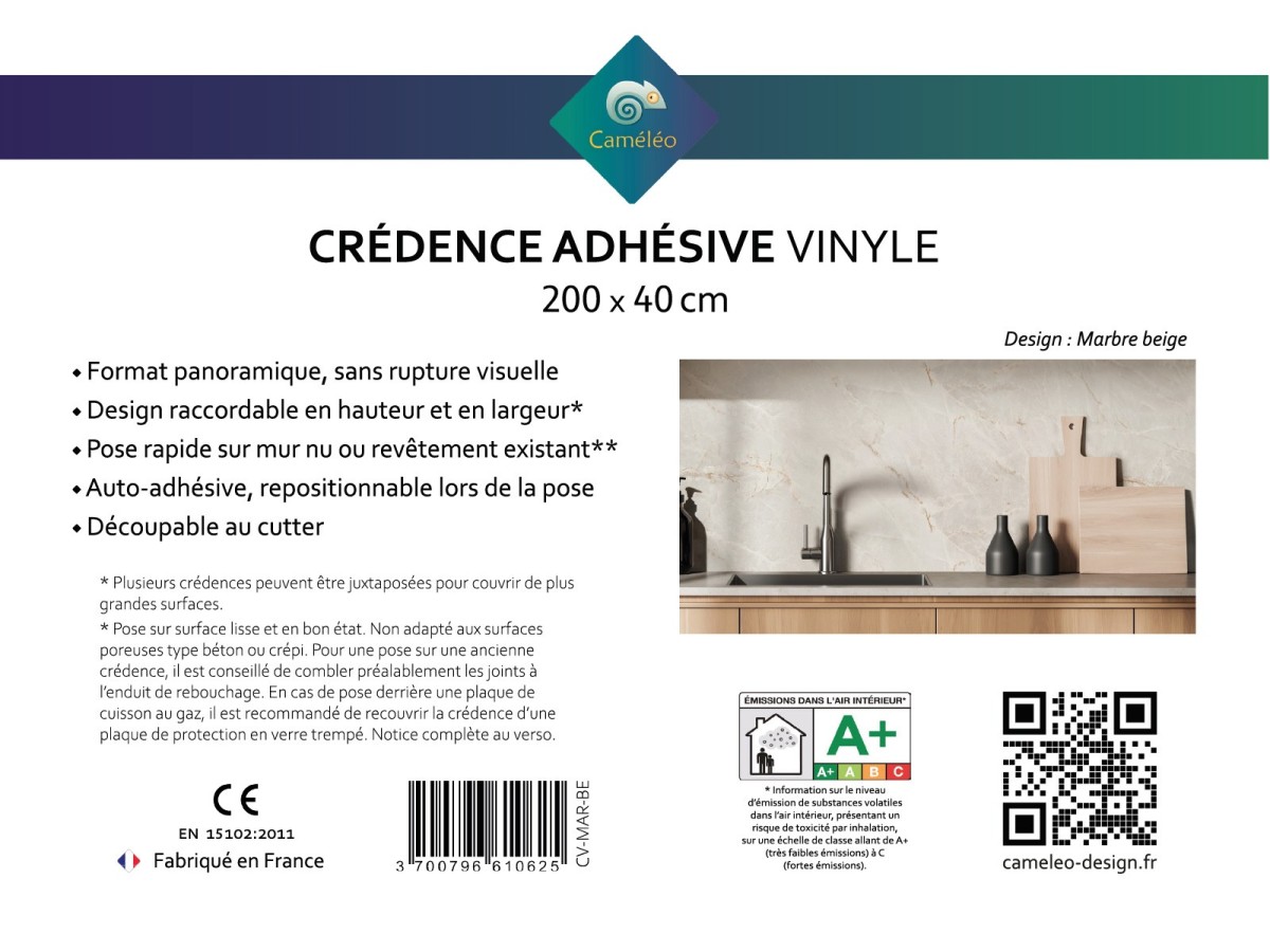 Crédence cuisine adhésive marbre beige - notice recto