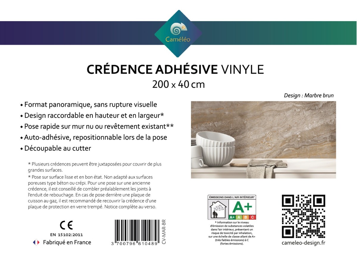 Crédence cuisine adhésive marbre brun - notice recto