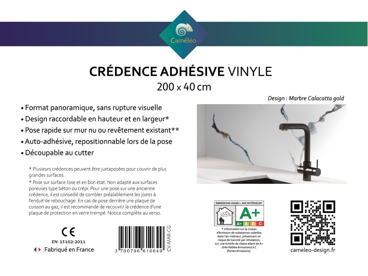 Crédence cuisine adhésive marbre Calacatta Gold - notice recto