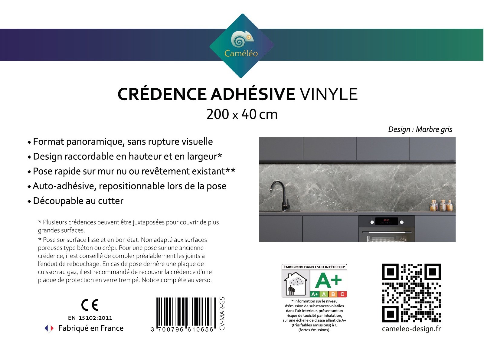 Crédence cuisine adhésive marbre gris