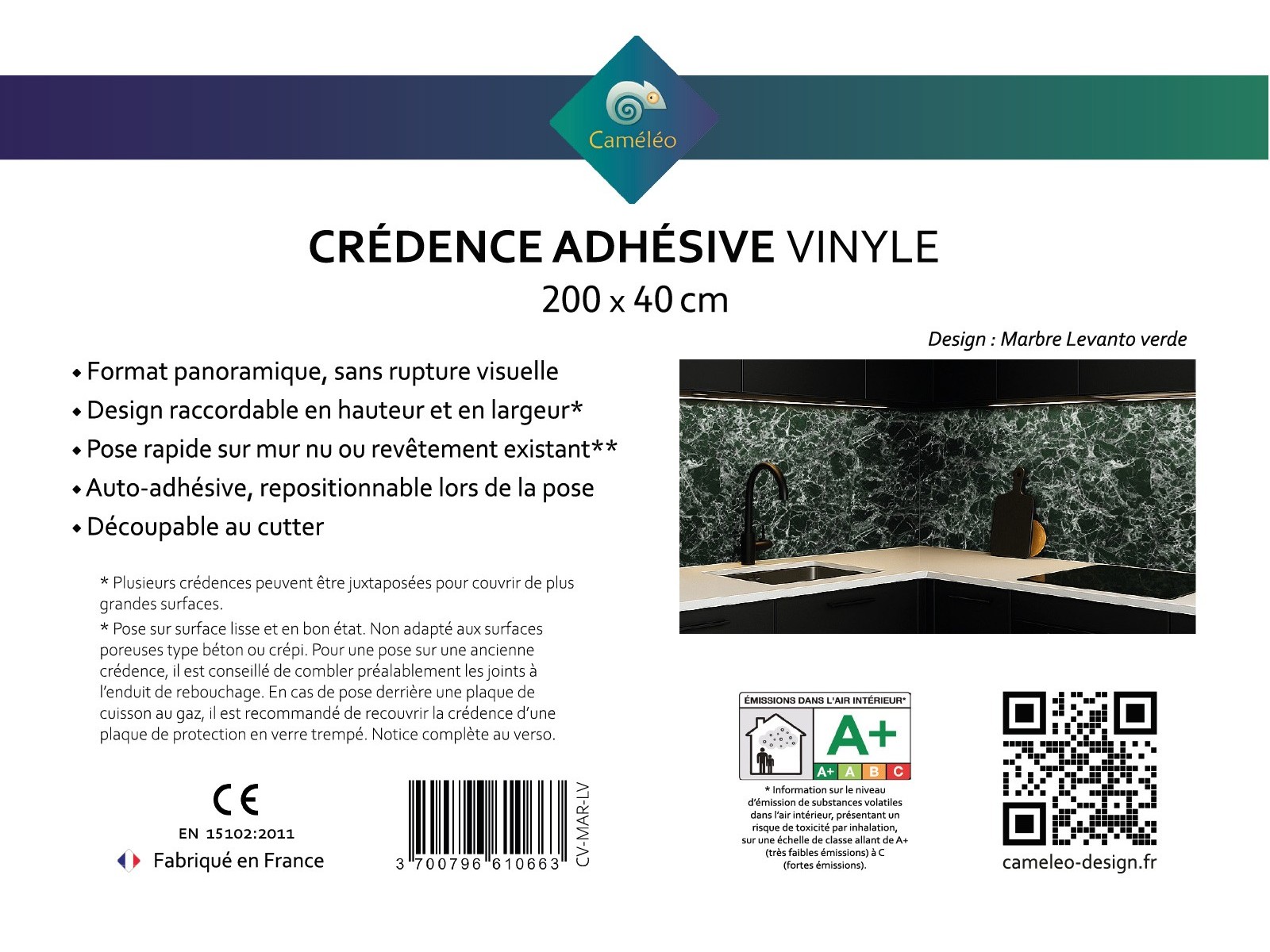 Crédence cuisine adhésive marbre Levanto verde