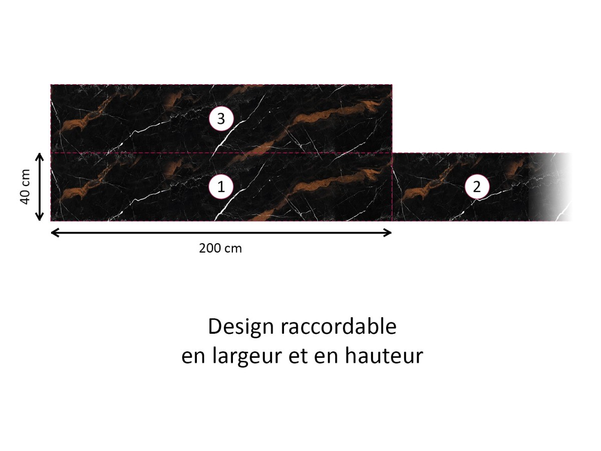 Crédence cuisine adhésive marbre Portoro noir et or - raccordable