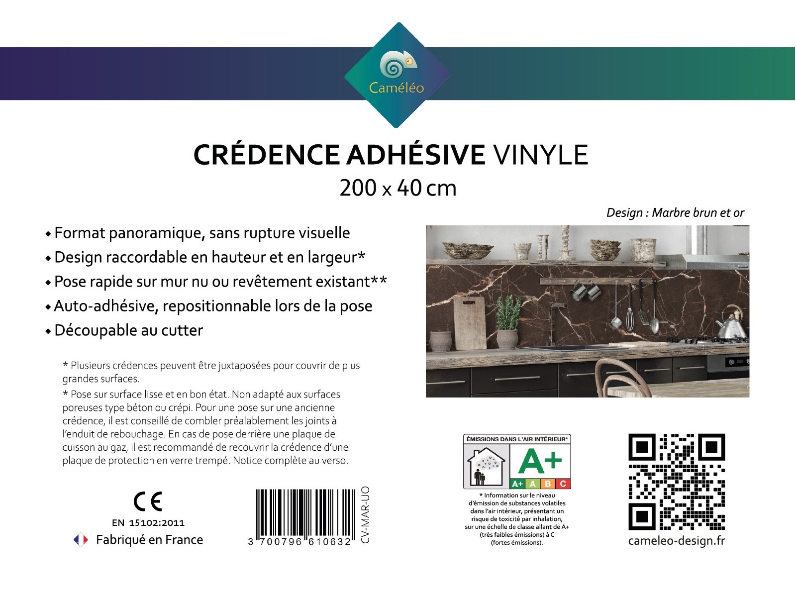 Crédence cuisine adhésive marbre brun et or