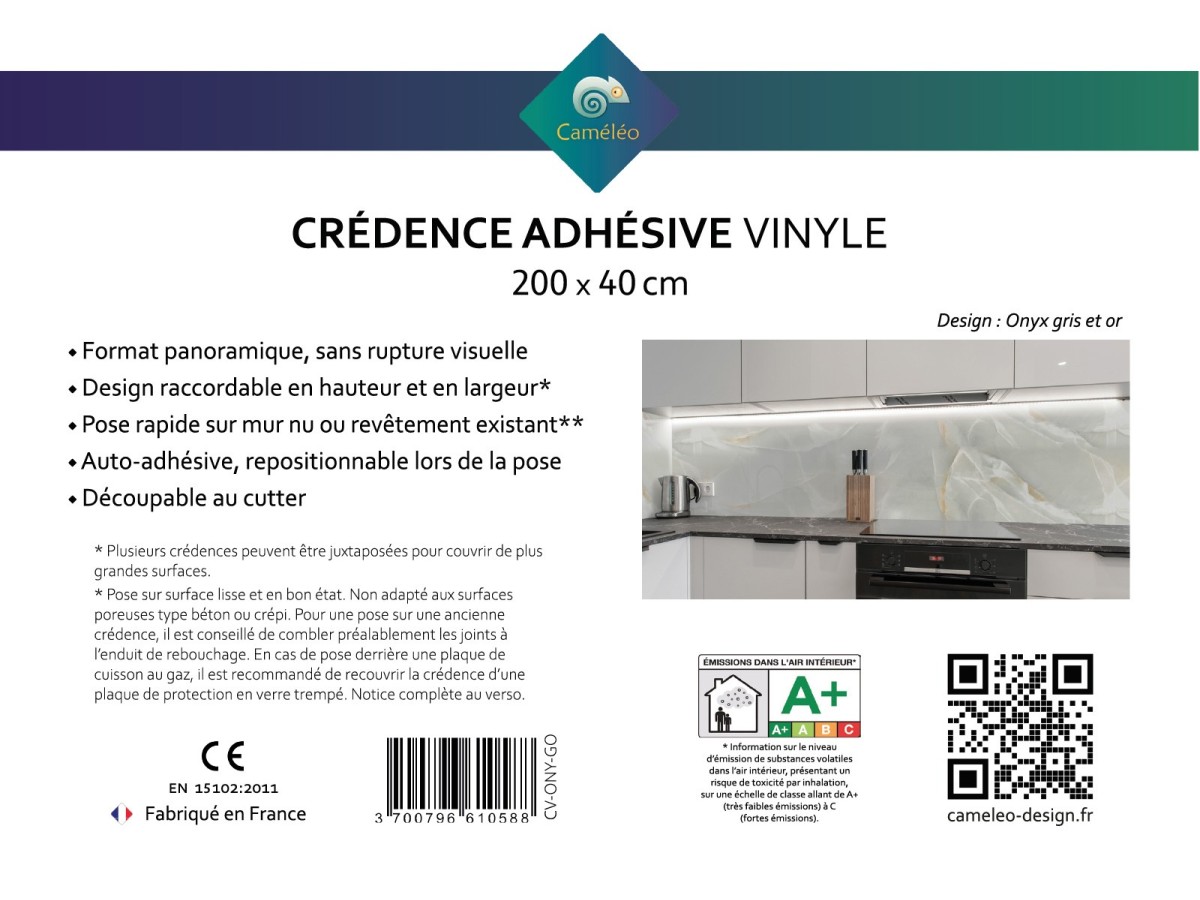 Crédence cuisine adhésive onyx gris et or - notice recto
