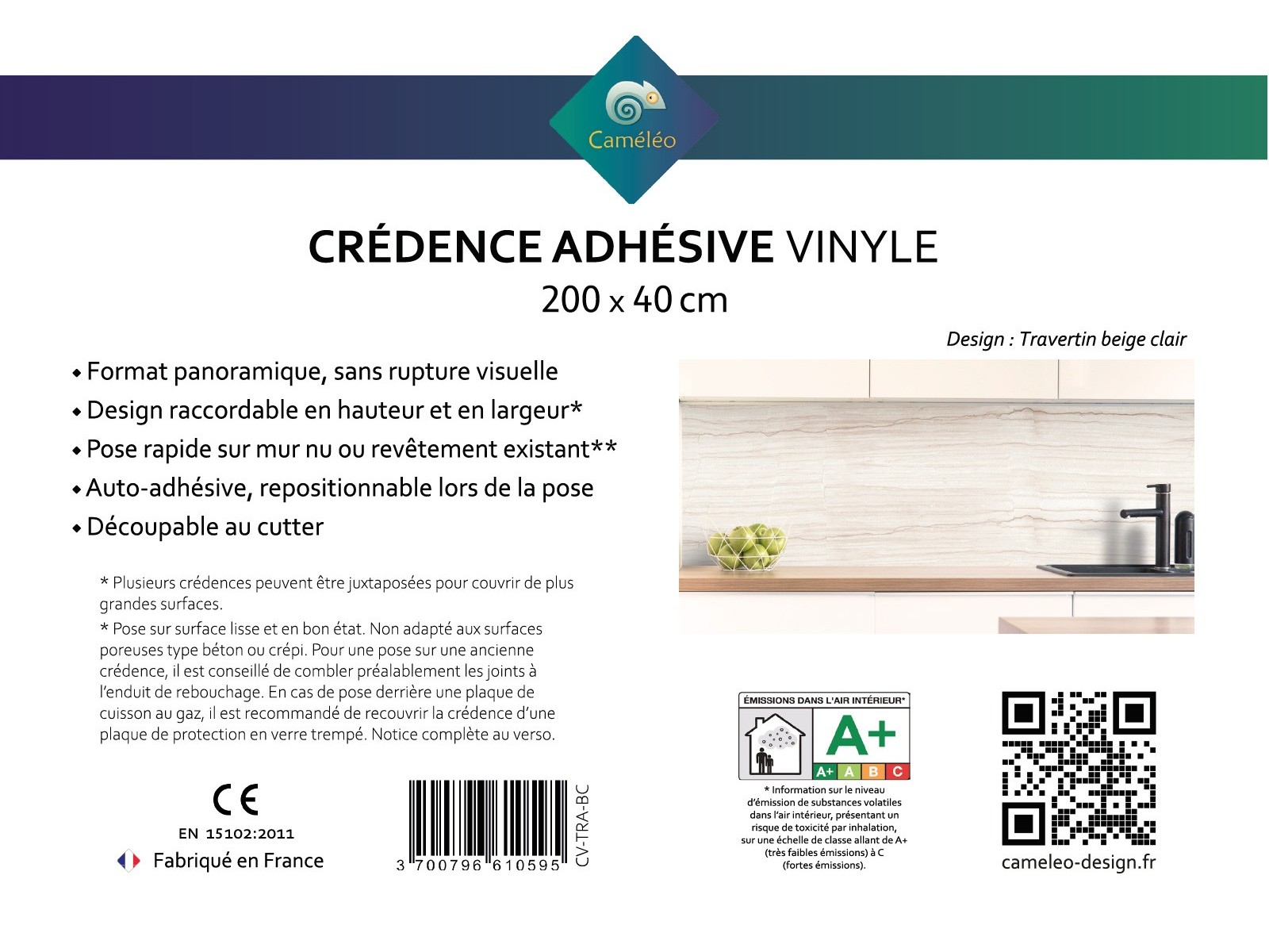 Crédence cuisine adhésive travertin beige clair