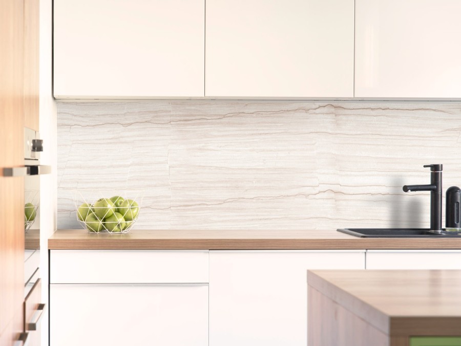 Crédence cuisine adhésive travertin beige clair