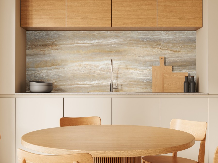 Crédence cuisine adhésive travertin beige foncé