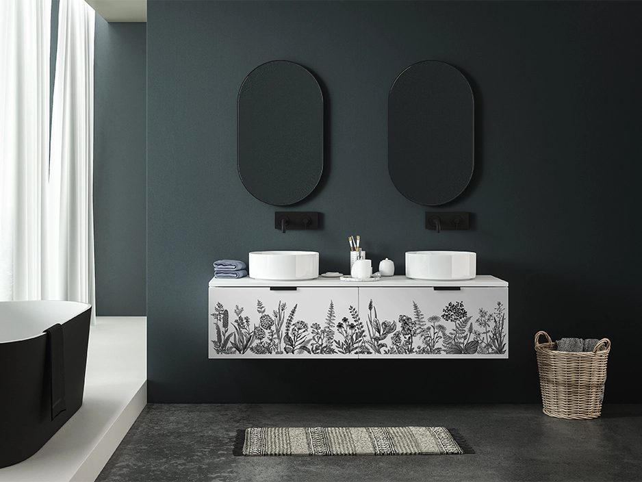 Revêtement décoratif vinyle dans salle de bain moderne